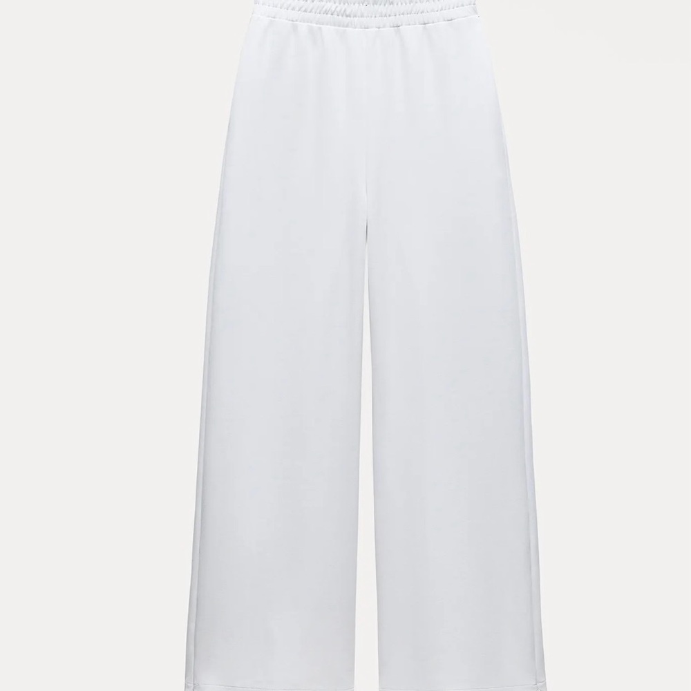 Zara White Wide-Leg Women's Pants